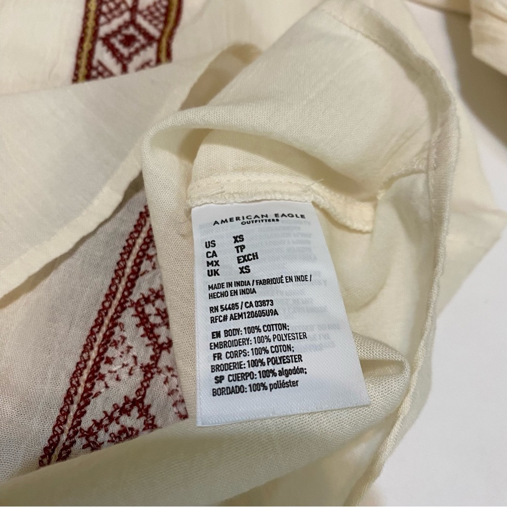 28. ⭐️American Eagle Outfitters Boho Cream Tie Front Blouse with Bib Collar - Picture 6 of 7